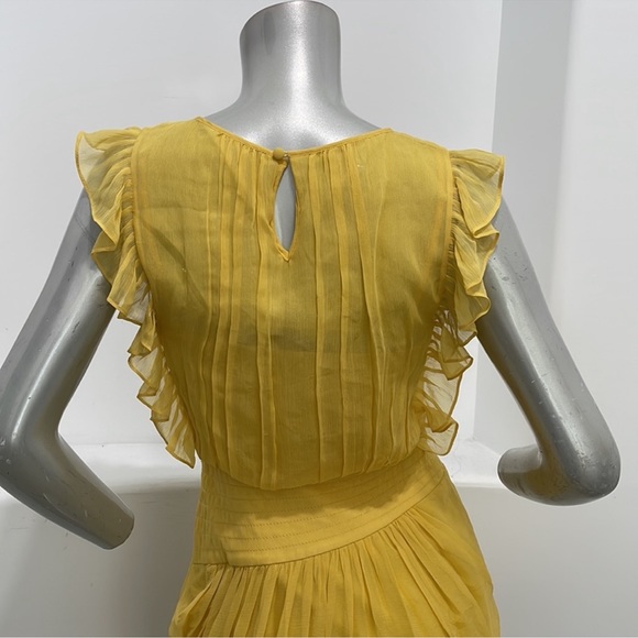 BCBGMAXAZRIA Bamboo Ruffles Silk Dress Yellow Runway Size 0 - Picture 8 of 15